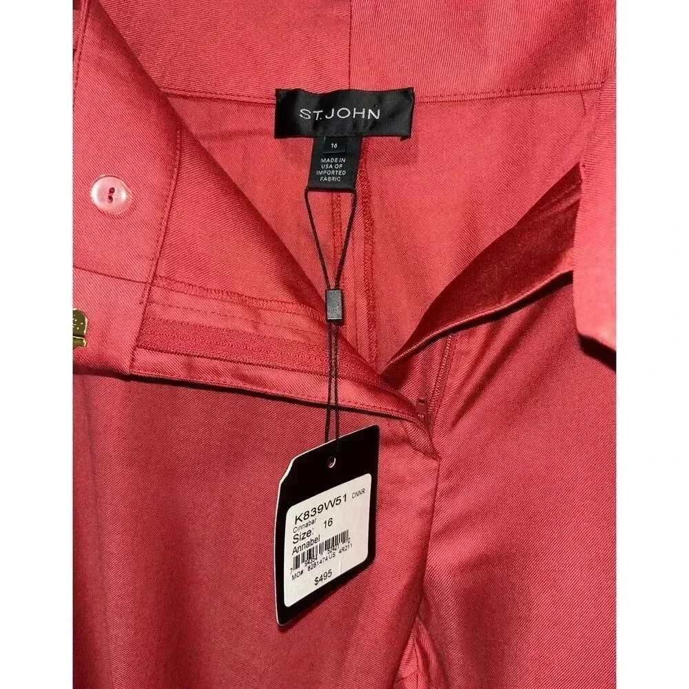 ST. JOHN Annabel Straight Leg Wool Blend Dress Pants Cinnabar Size 16 Trouser - Picture 3 of 9